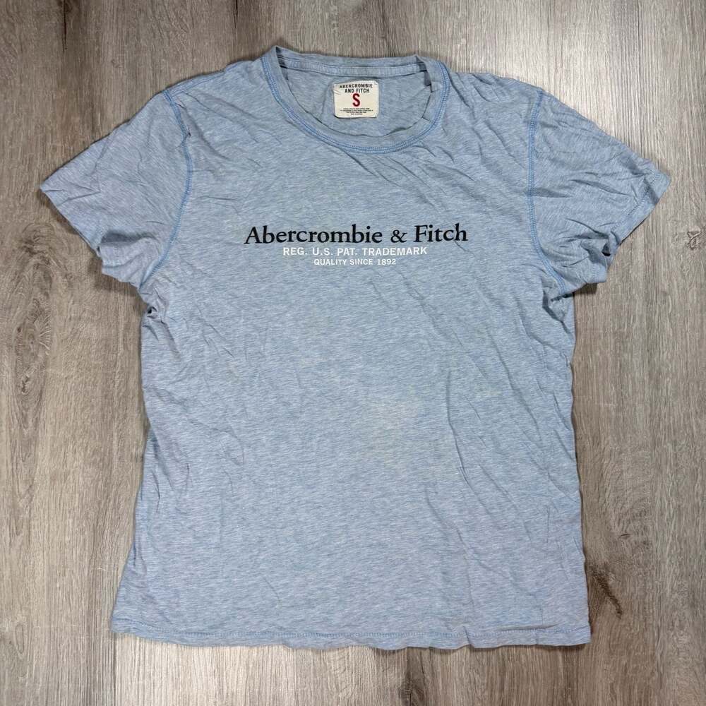Mens Abercrombie & Fitch Powder Blue Heather Logo Graphic T-Shirt Small